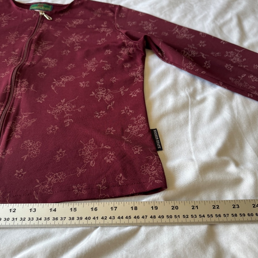 Higher State Women's Vintage Long‎ Sleeve Floral Zip Up Shacket Burgundy/Wine M - Picture 12 of 14